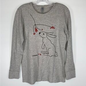 Marushka Handprints Women's Rabbit & Winter Berries Long Sleeve Thermal Small